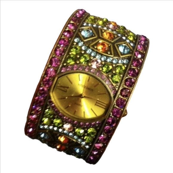 Heidi Daus Jewelry - Heidi Daus Cuff Quartz Watch, Multicolored Stones, Authentic, EUC